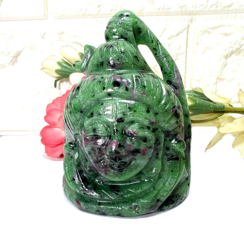 Zen Coded Shiva Head in Ruby Zoisite
