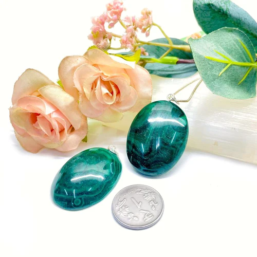 Zen Coded Malachite Plain Cabochon Pendant (Transformation & Protection)