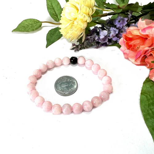 Zen Coded Rose Quartz with Obsidian Round Bead Bracelet