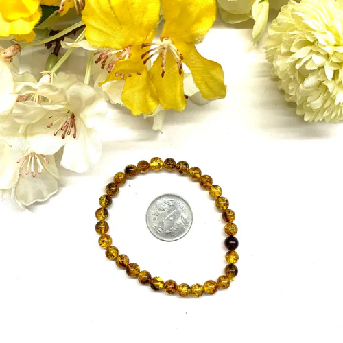 Zen Coded Amber Round Bead Bracelet (Joy and Good Health)
